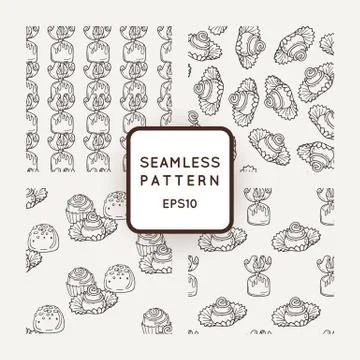 Set of Vector Candy and Bows Seamless Patterns. Sweet Party Texture Illustrazione stock