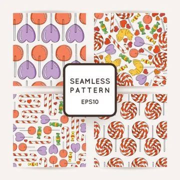 Set of Vector Candy and Lollipop Seamless Patterns Illustrazione stock