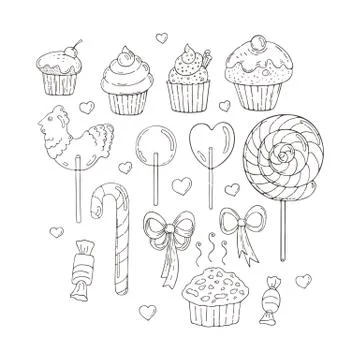 Set of Vector Candy and Muffins Icons Stock Illustration