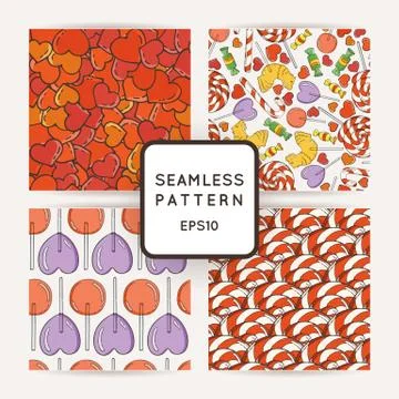 Set of Vector Candy, Hearts and Muffins Seamless Patterns Illustrazione stock