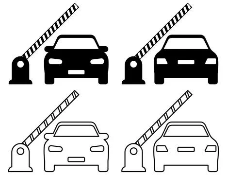 Set of vector car icons with automatic barrier gate. Includes front and rea.. Stock Illustration