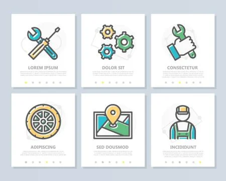 Set of vector car service and auto repair colored elements for multipurpose a4 스톡 일러스트