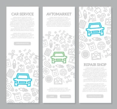 Set of vector car service and auto repair vertical banners with icon pattern Stock Illustration