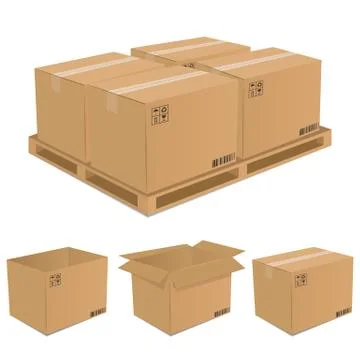 Set of vector cardboard boxes. Stock Illustration