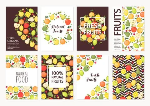 Set of vector cards notes and banners with fruits Stock Illustration