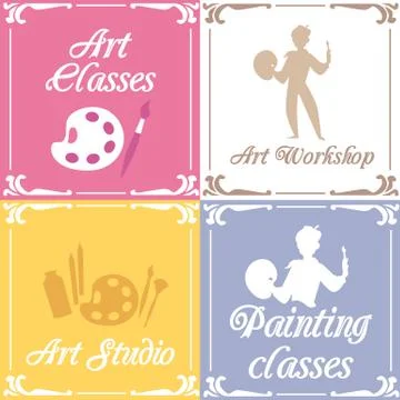 A set of vector cards or banners for an art studio, class or workshop. Stock Illustration