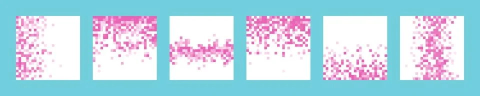 Set of vector cards with pink pixel gradation. Collection of images with ra.. Stock Illustration
