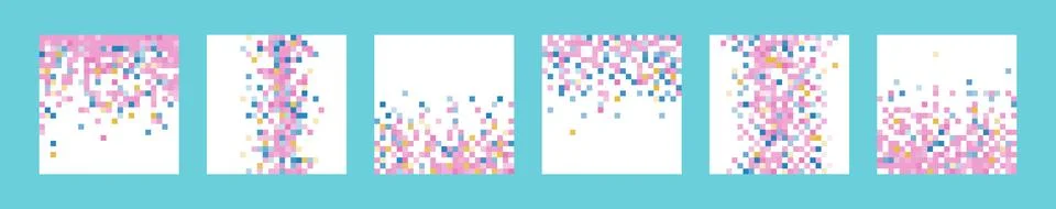 Set of vector cards with pink pixel gradation. Collection of images with rast Stock Illustration