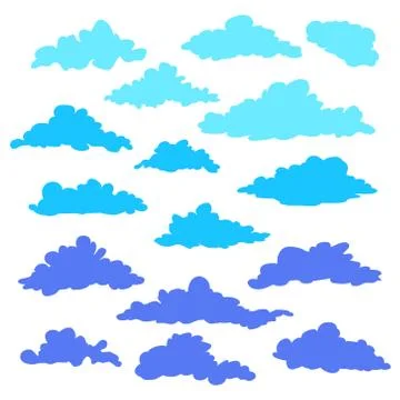 Set Vector cartoon blue clouds - isolated flat illustrations Stock Illustration