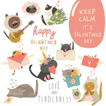 Set of vector cartoon characters cats in love theme Stock Illustration