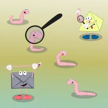 Set of vector cartoon characters worm, pyramid and envelope show different em Stock Illustration