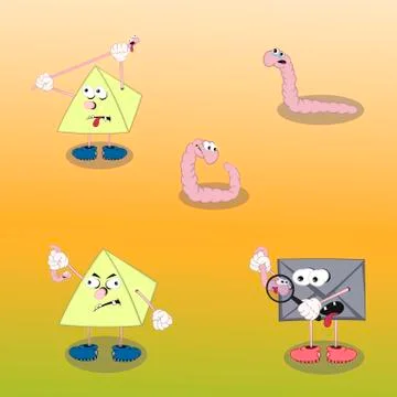 Set of vector cartoon characters worm, pyramid and envelope show different em Stock Illustration