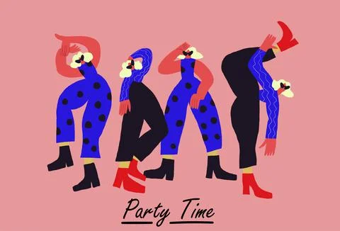 Set of vector cartoon flat trendy characters friends in joyful happy mood.Young 스톡 일러스트