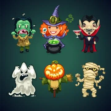 Set of Vector Cartoon Halloween Characters Stock Illustration