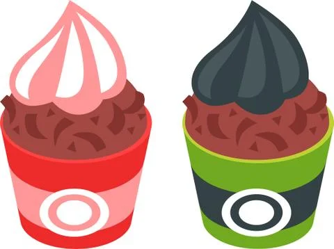 Set of vector cartoon ice cream icons in different flavors, cups and with Stock Illustration