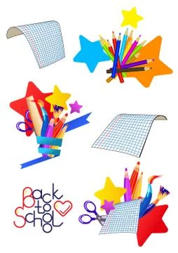 Set of vector cartoon icons on a school theme Stock Illustration