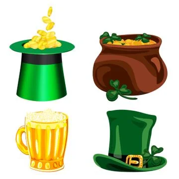 Set of vector cartoon icons for St. Patrick s Day. Stock Illustration