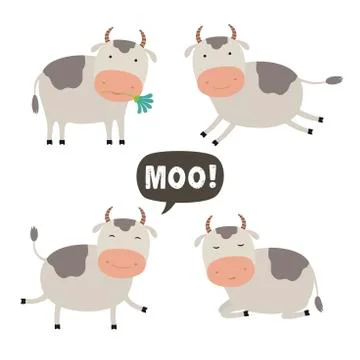 Set of Vector Cartoon Illustration. A Cute Cow for you Design Stock Illustration