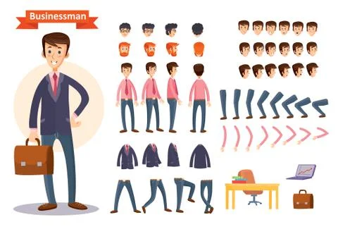 Set of vector cartoon illustrations for creating a character, businessman. イラスト素材