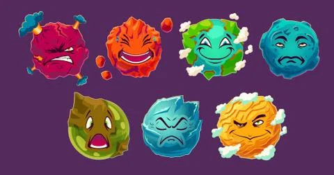 Set of vector cartoon illustrations fantasy alien planets showing different Illustrazione stock