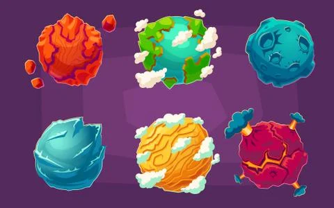 Set of vector cartoon illustrations fantasy alien planets イラスト素材