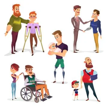 Set of vector cartoon illustrations of people with disabilities isolated on Stock Illustration