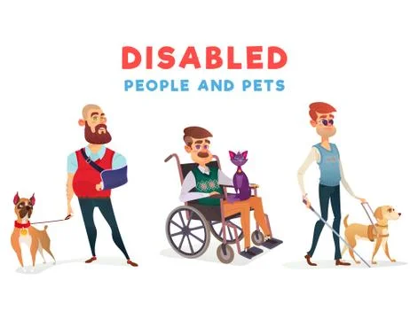 Set of vector cartoon illustrations of people with disabilities isolated on Stock Illustration