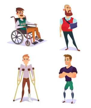 Set of vector cartoon illustrations of people with disabilities isolated on Stock Illustration