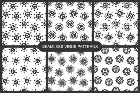 Set of vector cartoon seamless patterns with virus prints. Black and white イラスト素材