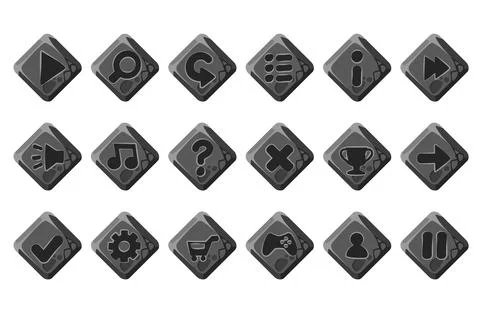 Set of vector cartoon stone buttons for game menu. Stock Illustration