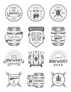 Set of Vector Cask Alcohol Emblems Stock Illustration