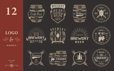 Set of Vector Cask Alcohol Emblems Stock Illustration
