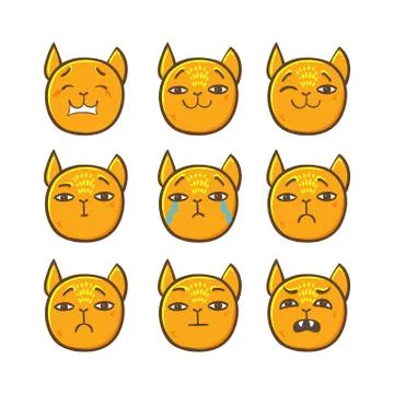 Set of vector cat emoticons in line style. Cute cat emoji in cartoon style. F Stock Illustration