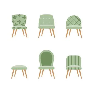 Set of vector chairs of different colors and shapes. Cartoon flat illustratio 스톡 일러스트