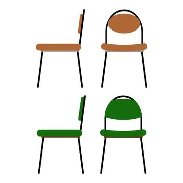 Set of vector chairs for office work side and front view with brown and green Stock Illustration