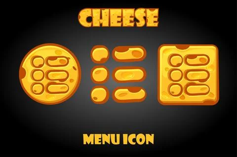 Set of vector cheese menu buttons for game. Stock Illustration