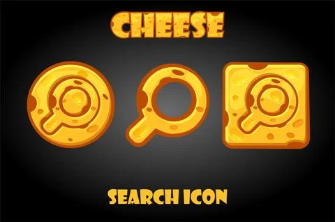 Set of vector cheese search buttons for game. Stock Illustration