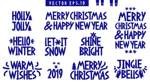 Set of vector christmas and new year celebration holidays lettering. Quotes t Stock Illustration