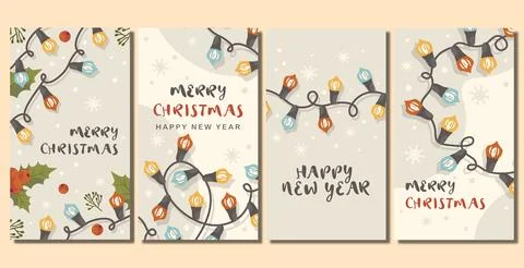 Set of vector christmas banners with new year garland stories vertical banner Stock Illustration