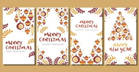 Set of vector christmas banners with yellow and red christmas decorations Stock Illustration