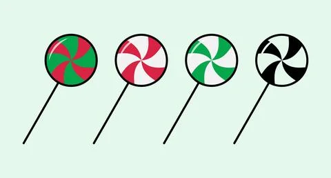 Set of vector Christmas candies, the circle color lollipops on the stick Stock Illustration