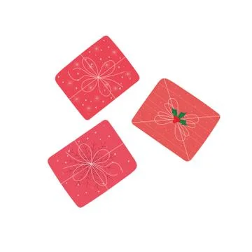 Set of vector Christmas gift box. The view from the top. Happy new year greet Stock Illustration