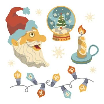 Set vector christmas new year santa snow globe lights Stock Illustration