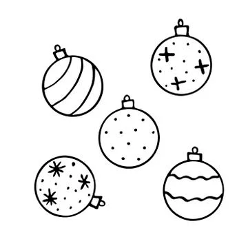 Set of Vector Christmas outline tree balls. Elements of New year and xmas des Illustrazione stock