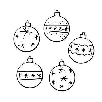 Set of Vector Christmas outline tree balls. Elements of New year and xmas des Illustrazione stock