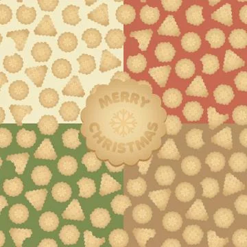 Set of vector Christmas seamless patterns with gingerbread cookies Stock Illustration