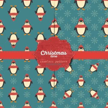 Set of vector christmas seamless patterns for xmas cards and gift wrapping paper Stock Illustration