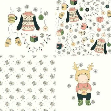Set of vector Christmas seamless patterns Stock Illustration