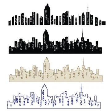 Set of vector cities silhouette Stock Illustration