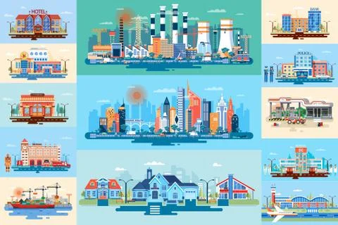 Set vector city elements Stock Illustration
